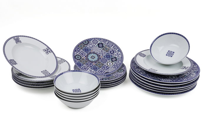 Hermia Vajilla de Porcelana de 24 Piezas en Azul Marino y Turquesa